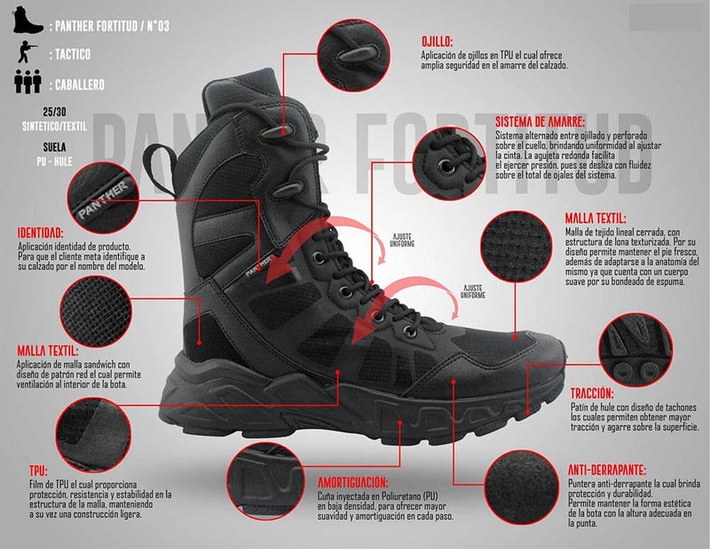 100301 BOTA TACTICA NeoTac LT DE 8" NEGRA MARCA PANTHER